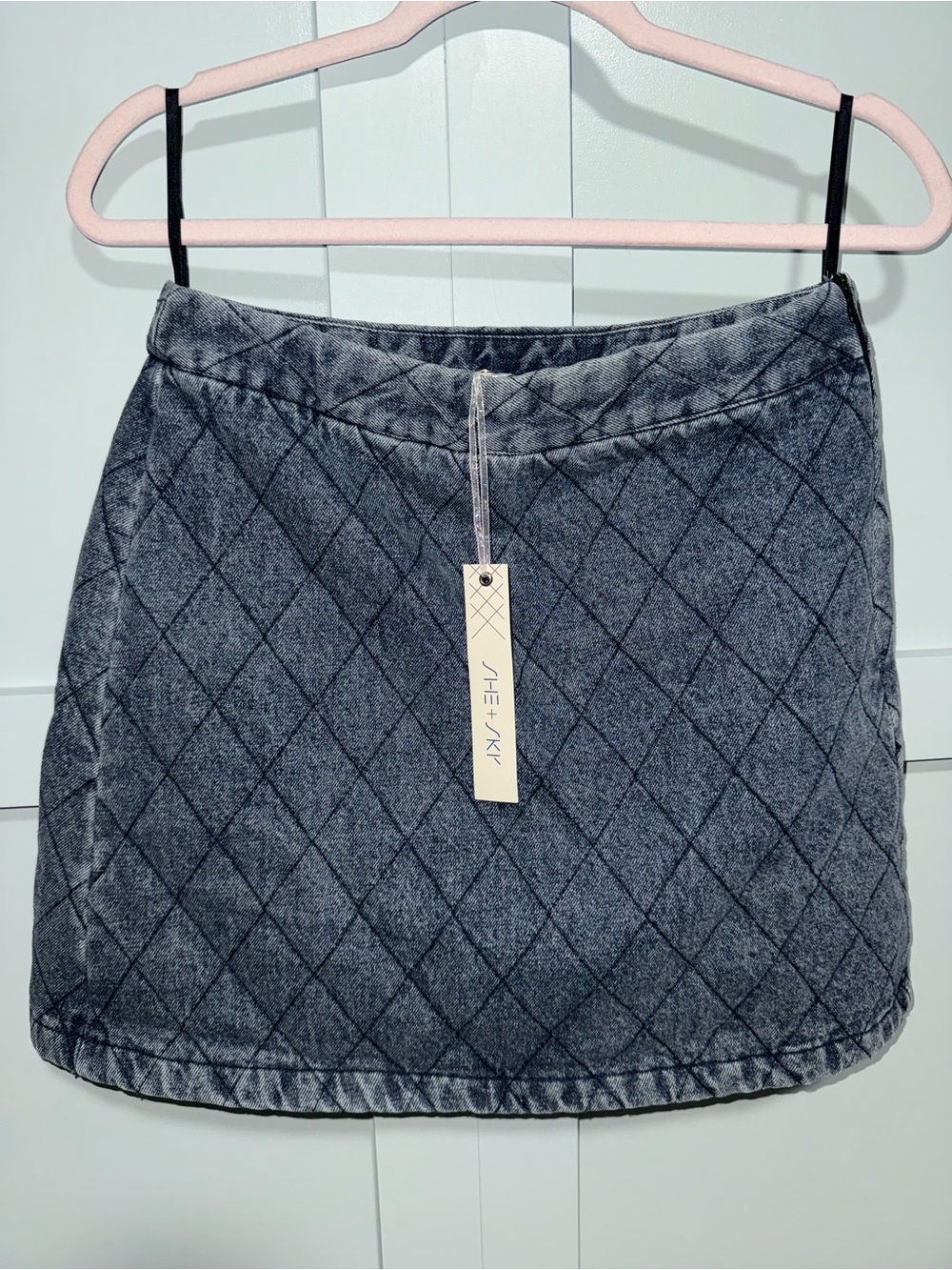 SHE + SKY Quilted Acid Wash Denim Mini Skirt Size M NWT